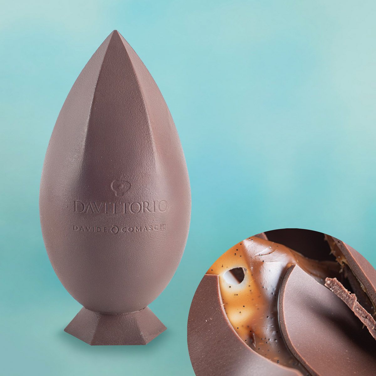 Uovo Iconico farcito al cioccolato al latte e caramello salato